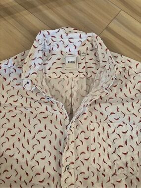 ROWN White Casual Button-Down Shirt with Red Chili Pepper Print